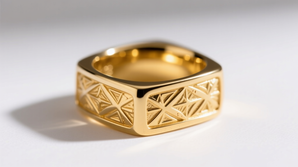 Macro shot of a 14k solid gold square men