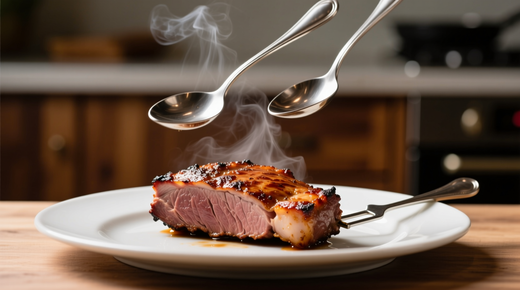elevate meat with spoons if you dont have a roasting ra
