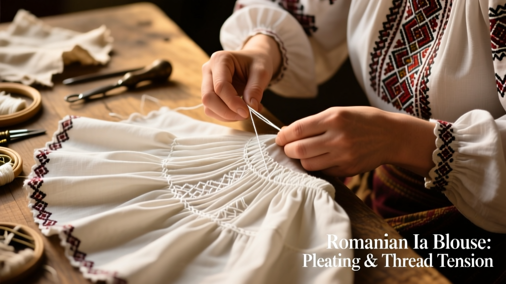Romanian Ia Blouse Pleating And White Embroidery Thread Tension