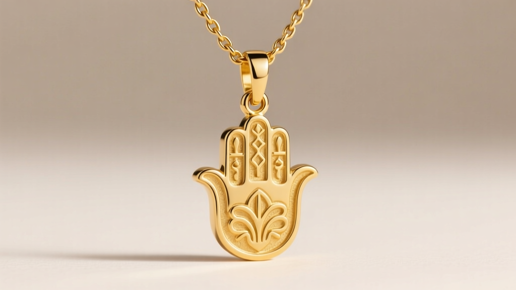 Macro shot of a 14k yellow gold Hamsa pendant bail, showing a 1.5mm wheat chain threading smoothly through a reinforced jump ring.