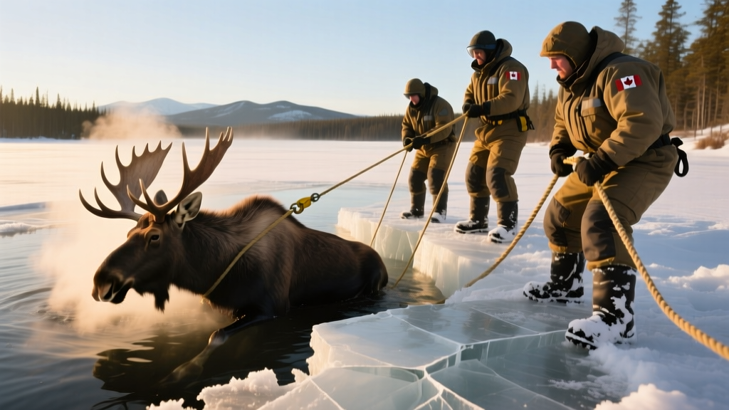 Watch Brave Canadians Daringly Rescue Moose From Frozen Lake