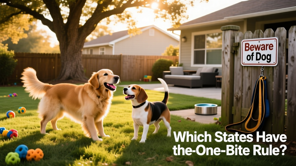 Two dogs playing calmly in a fenced backyard, illustrating responsible pet ownership