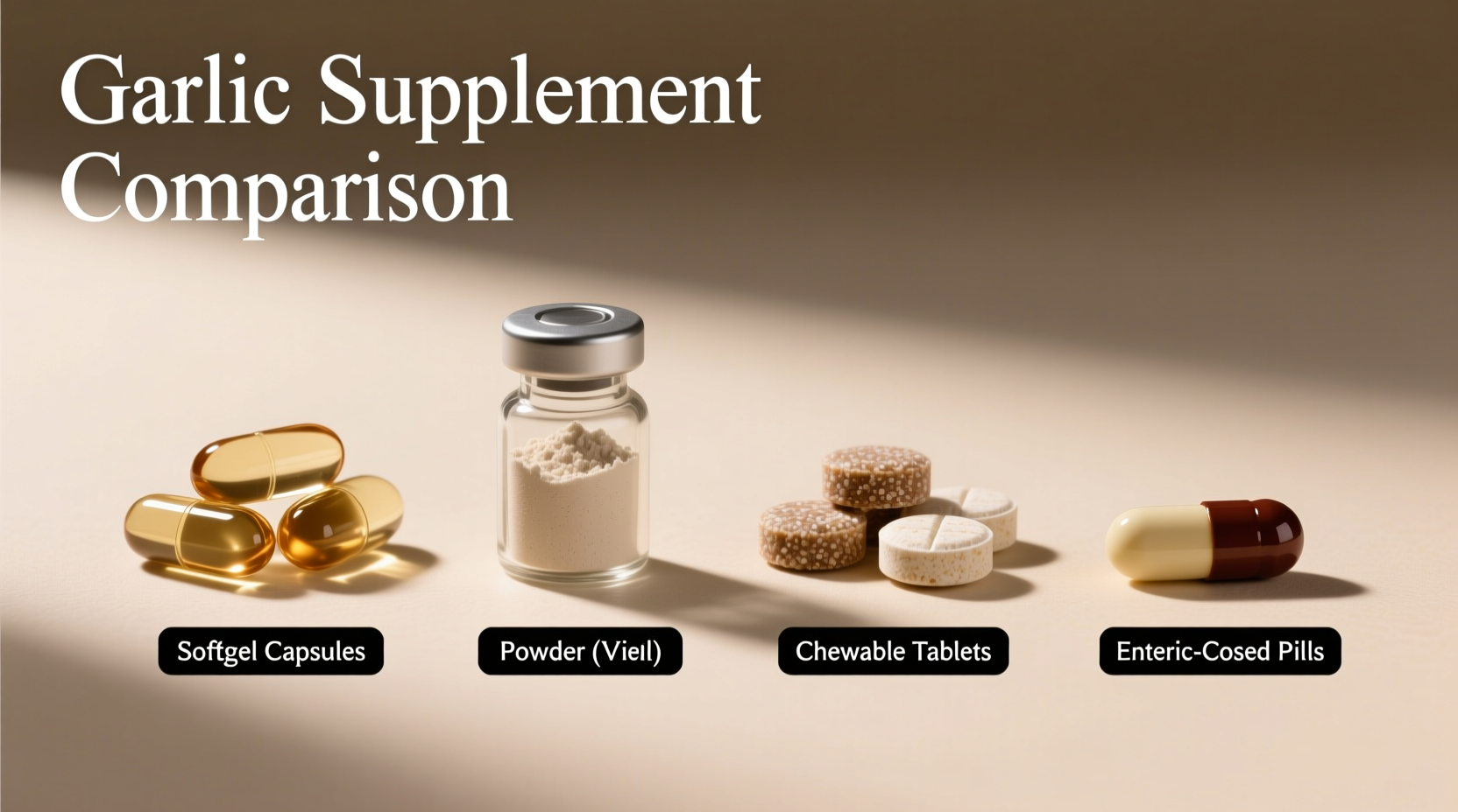 Garlic supplement comparison showing different forms