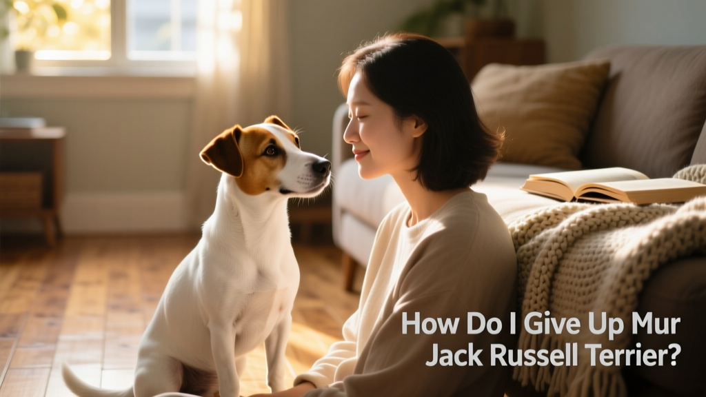 A calm, friendly Jack Russell Terrier sitting beside a person with gentle eye contact