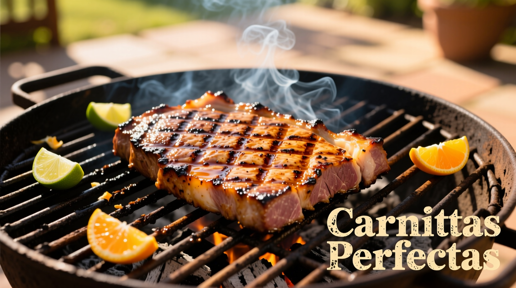 Perfectly grilled carne asada with char marks on outdoor grill
