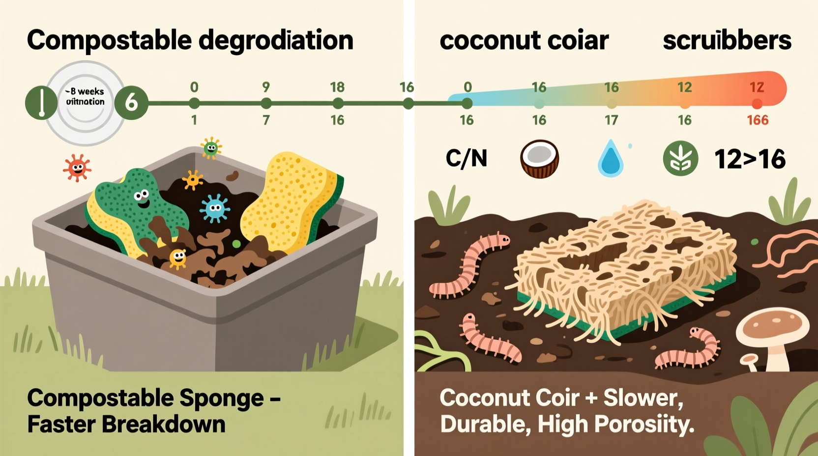 compostable sponge vs coconut scrubber which breaks down faster