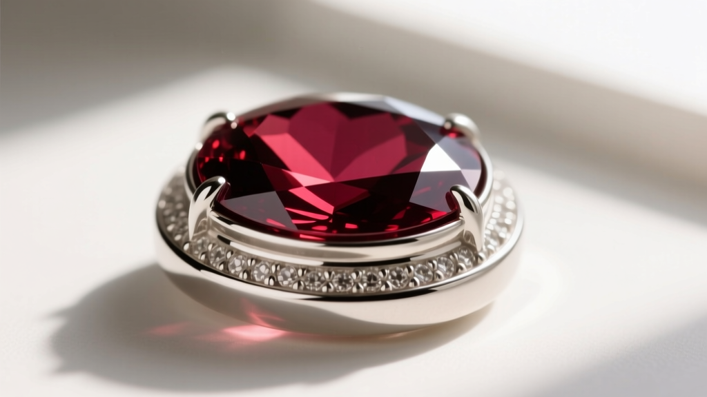 Side view of a cabochon spinel set in a heavy platinum bezel, showcasing the protective metal rim wrapping over the stone girdle