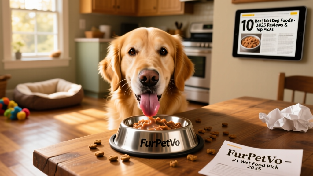 Happy dog licking bowl after eating FurPetVo wet food