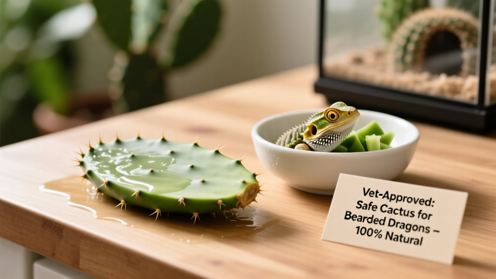 Step-by-step visual: cleaned cactus pad next to peeled, chopped pieces ready for feeding