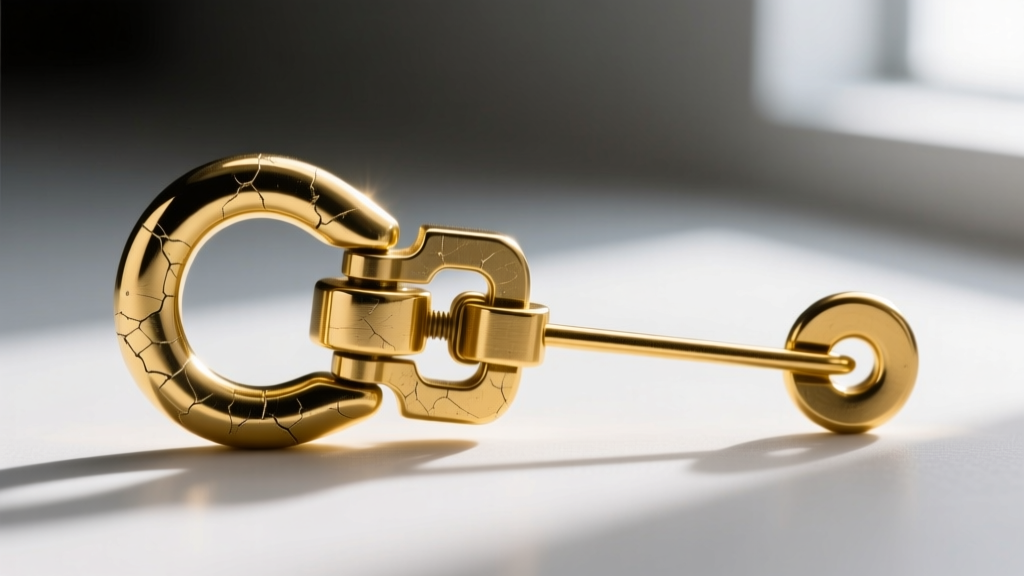 Macro view comparing a standard C-clasp and a locking safety catch on a gold pin, showing tension gaps and mechanical wear.