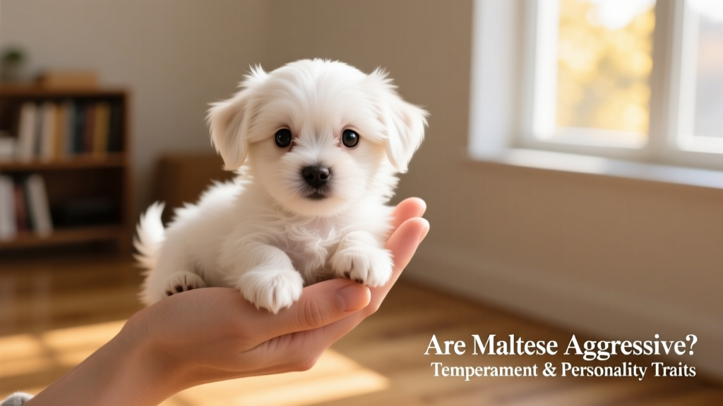 A Maltese puppy being gently handled by a hand during early socialization