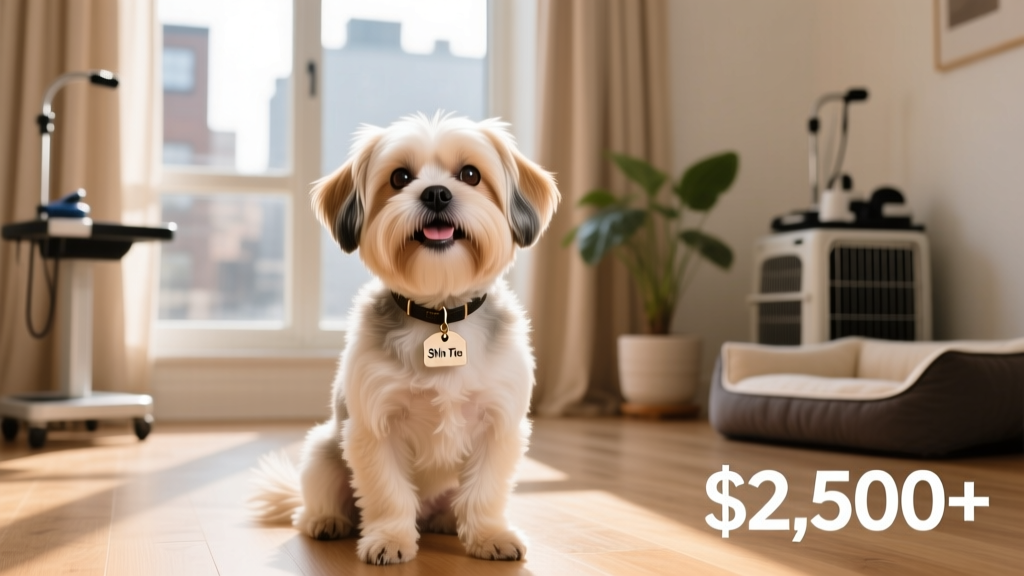 A joyful Shih Tzu sitting upright with bright eyes and a clean, brushed coat