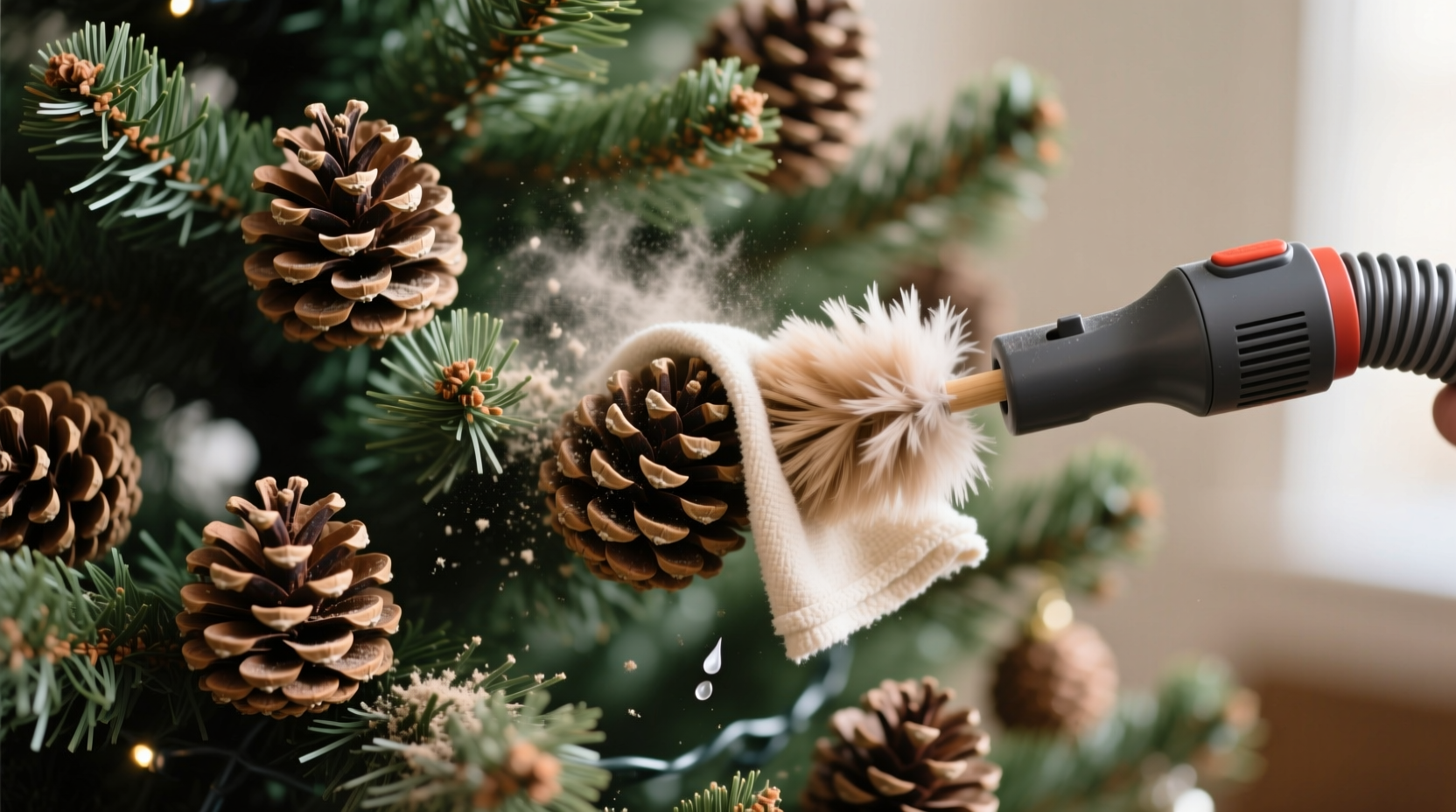 how to clean dusty artificial christmas tree pine cones without disassembling the whole tree