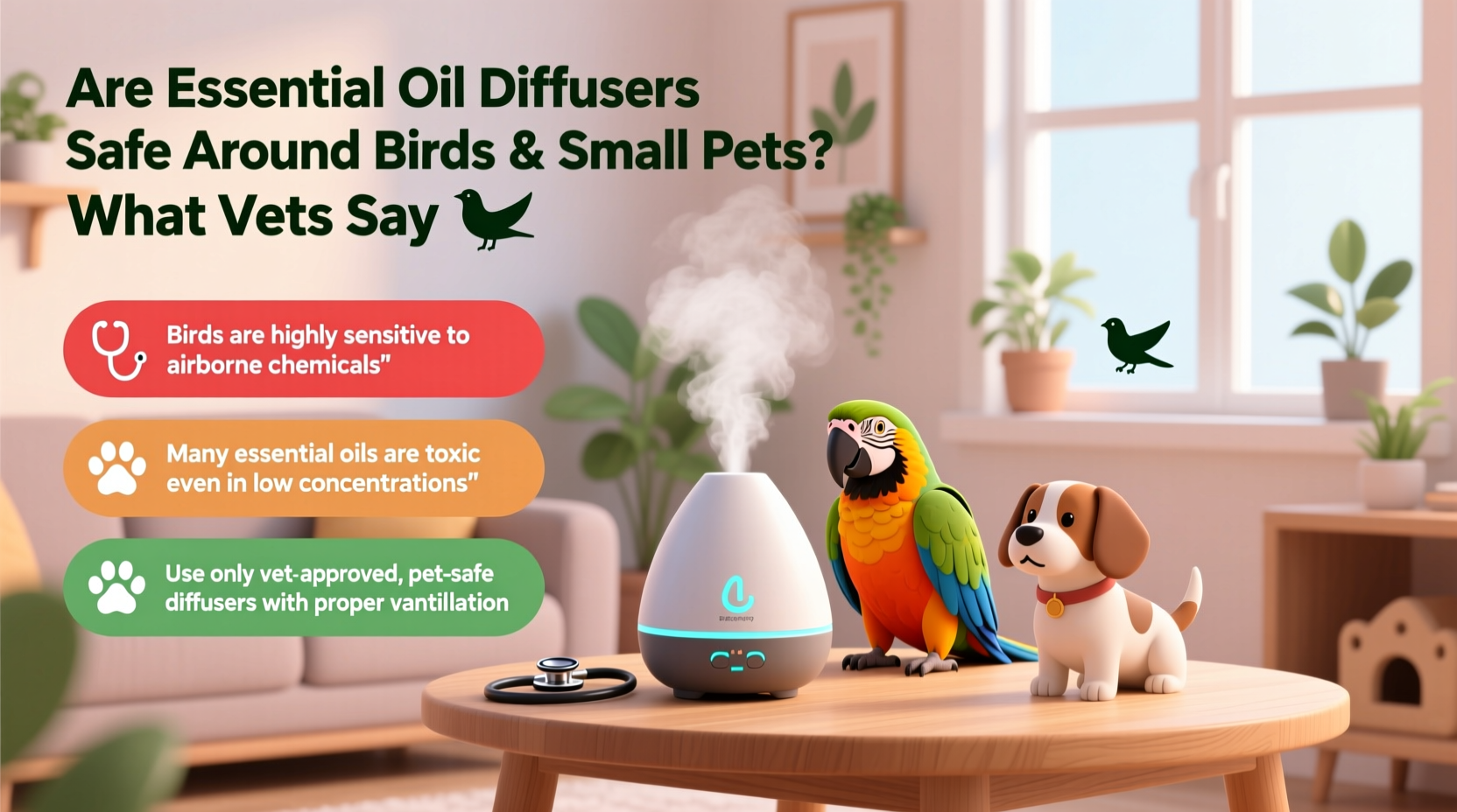 are essential oil diffusers safe around birds and small pets what vets say