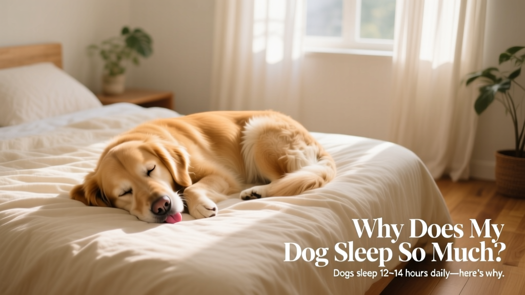 A relaxed dog napping peacefully on a cozy bed in soft natural light