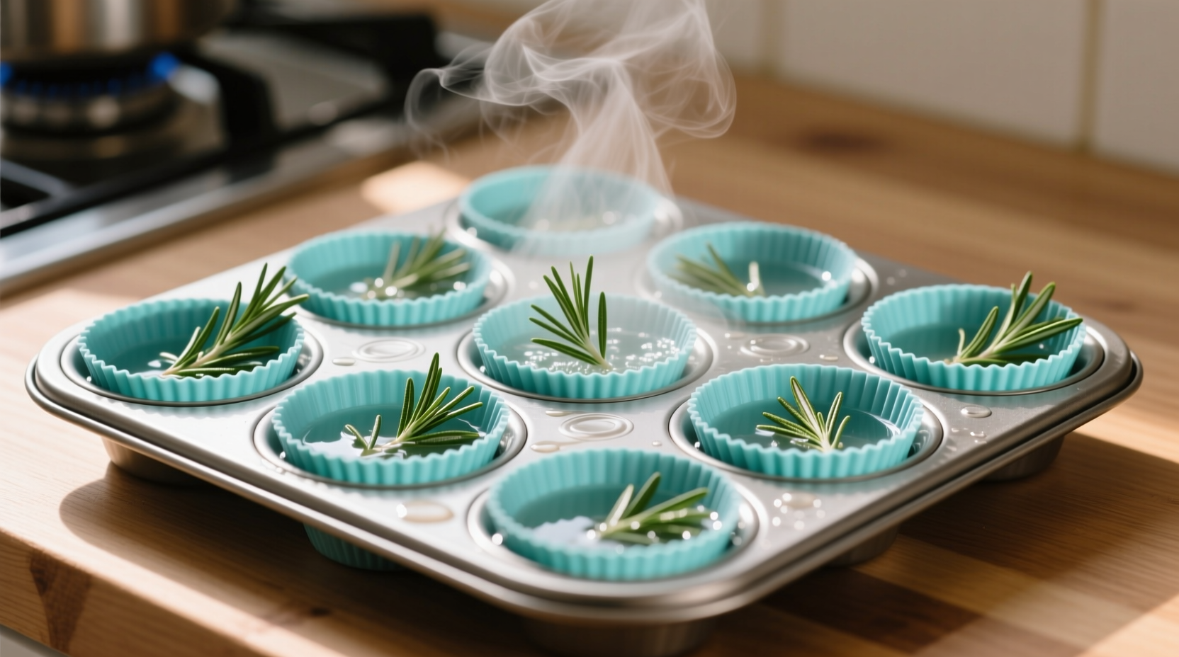 eco friendly cleaning sanitize silicone cups with rosemary water