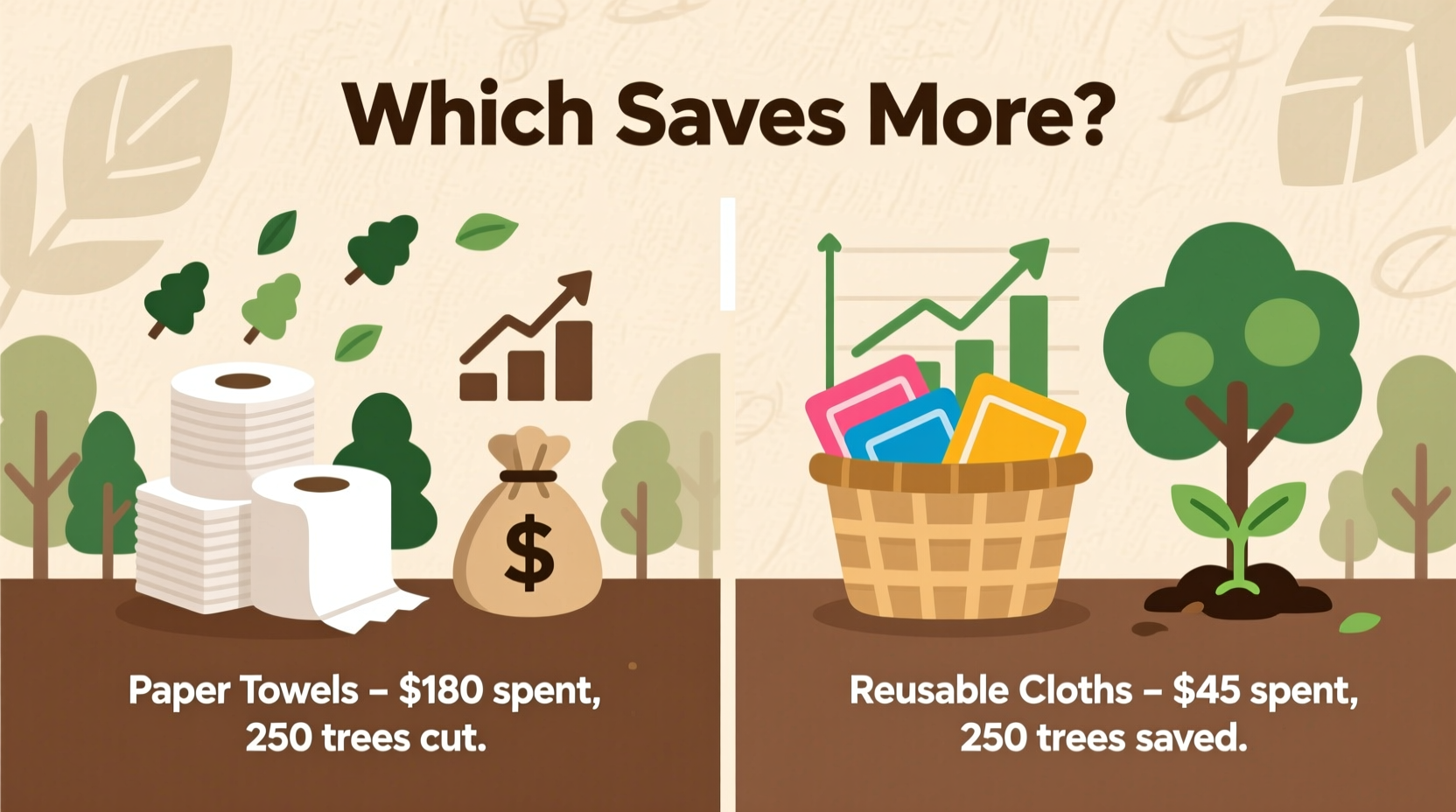 paper towels vs reusable cloths which saves more money and trees long term