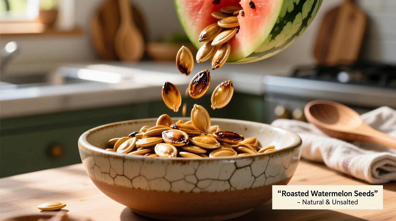 Roasted watermelon seeds in a bowl