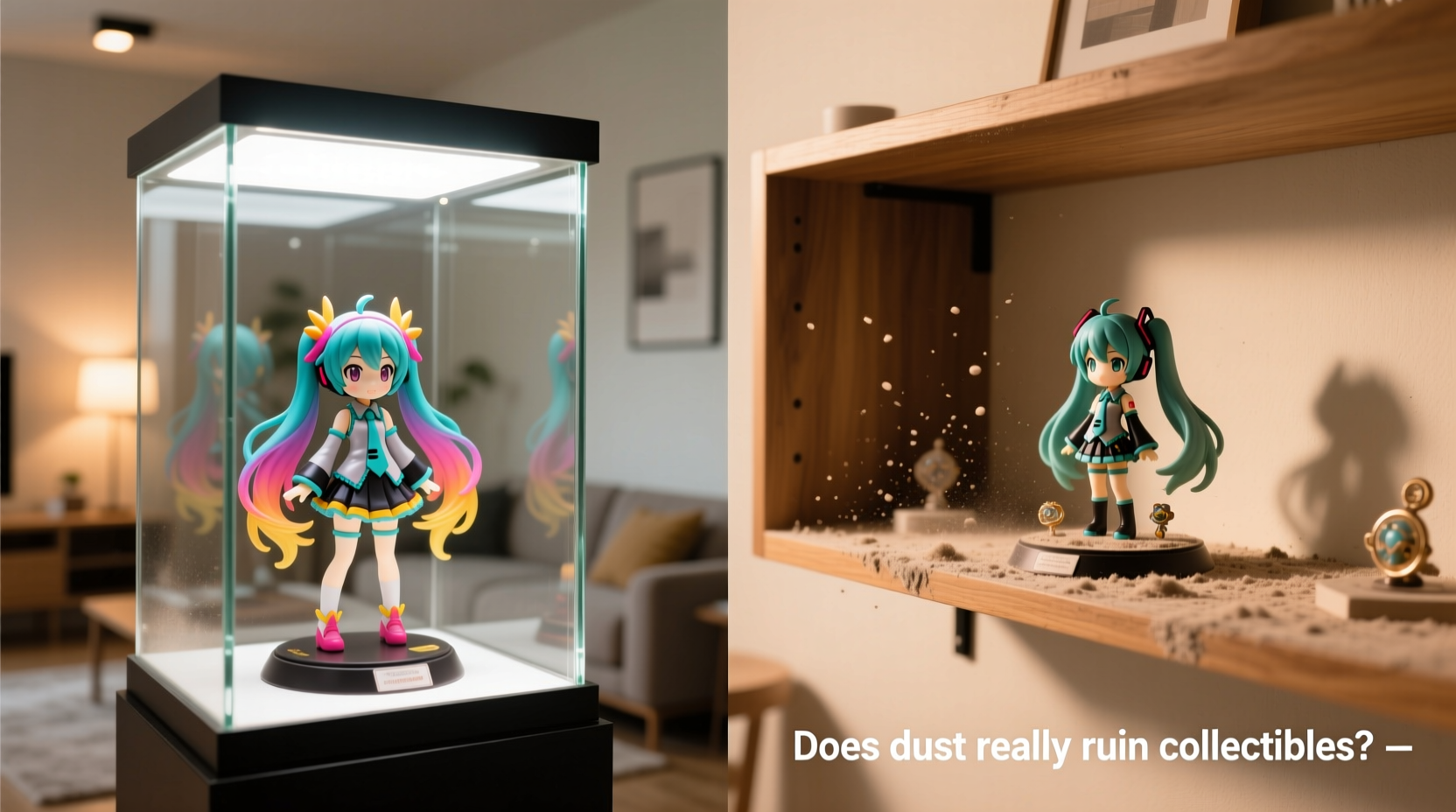 anime figurine display case vs open shelf does dust really ruin collectibles