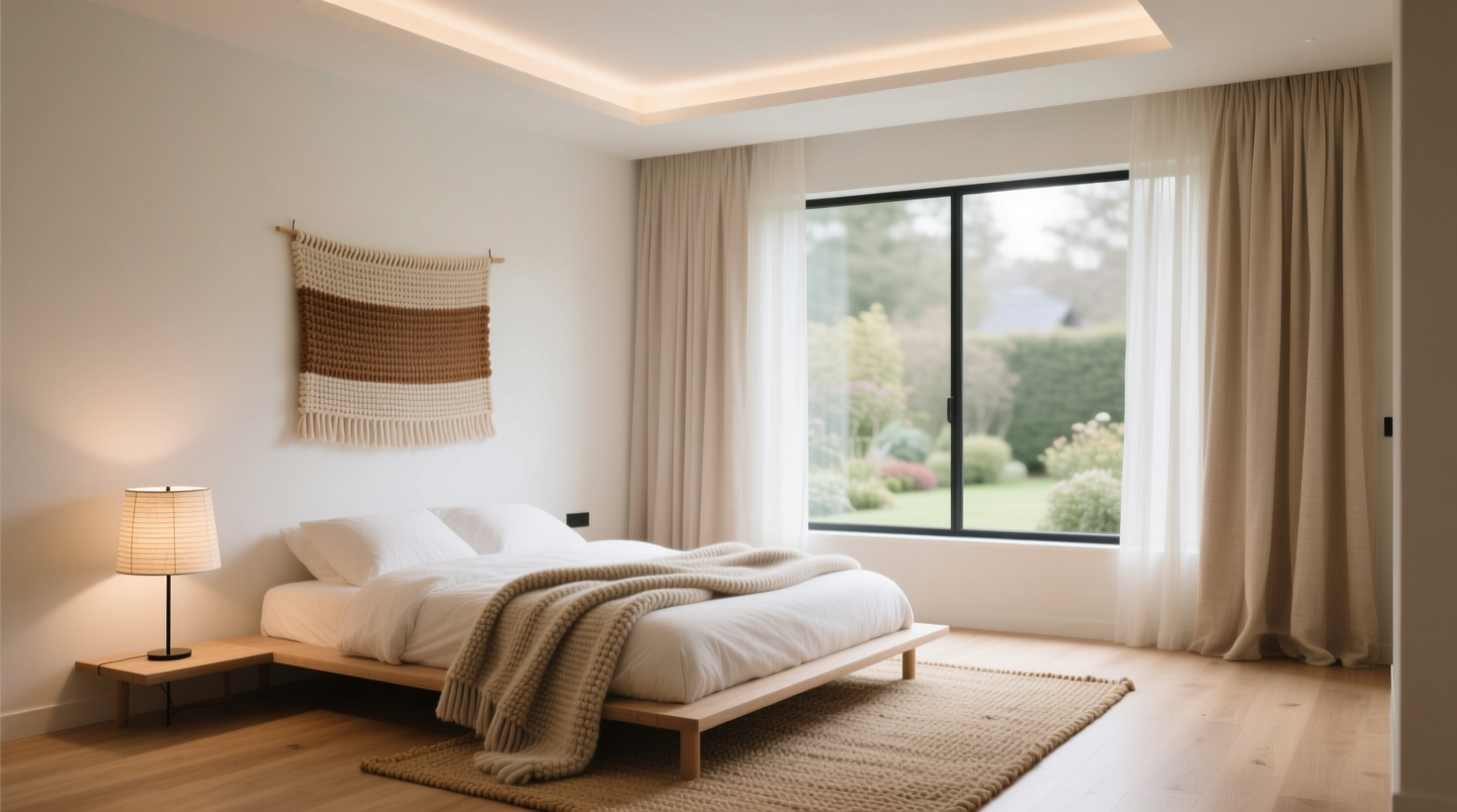 how to design a calming bedroom with soft lighting and textures