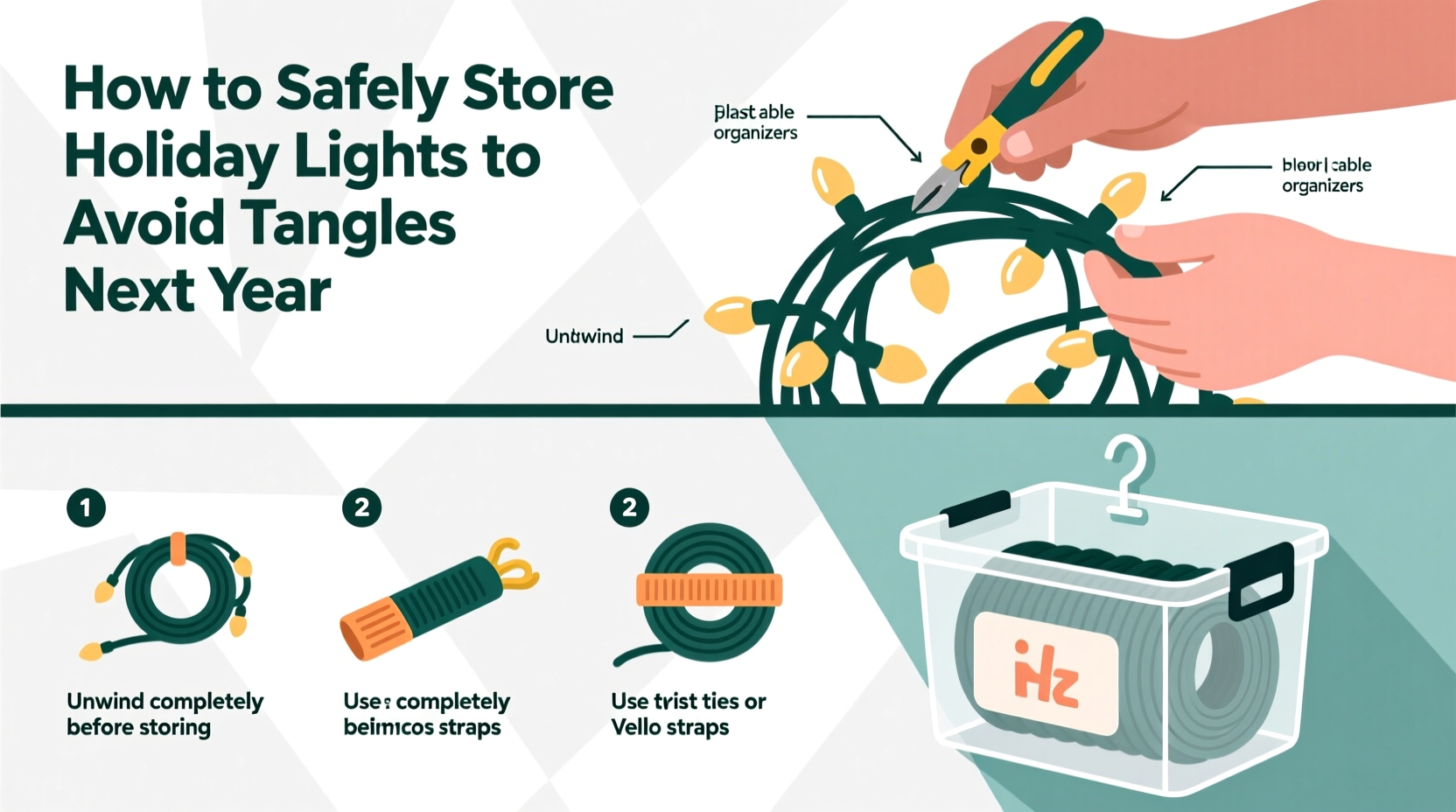 how to safely store holiday lights to avoid tangles next year