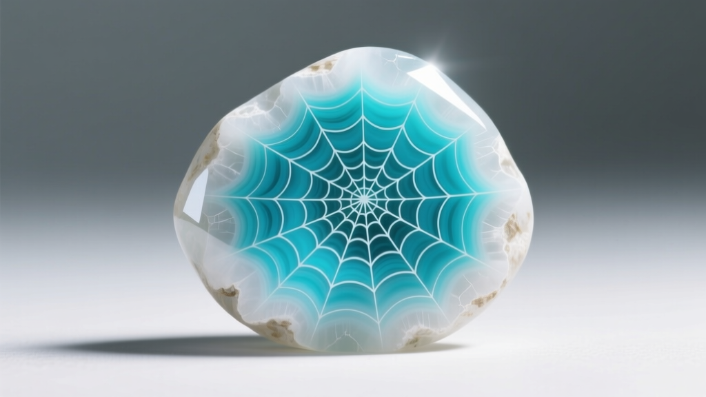 Macro view of dyed howlite showing uniform spiderweb pattern next to natural turquoise matrix under a bright jeweler's loupe light