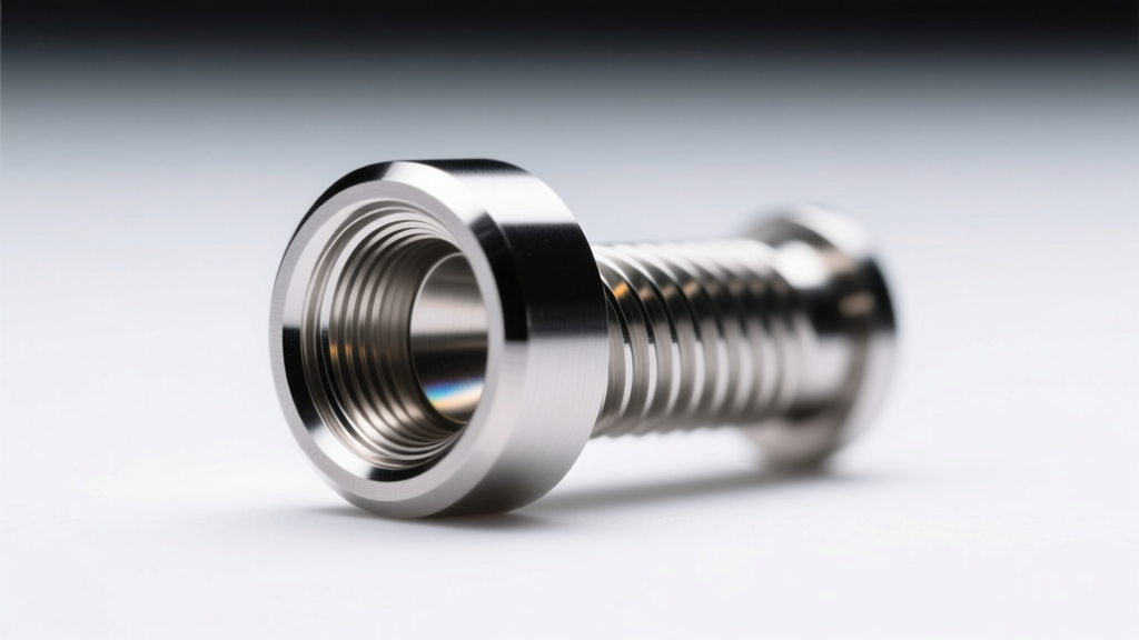 Extreme close-up of an ASTM F136 implant-grade titanium labret stud post showing the mirror finish and precise internal threading