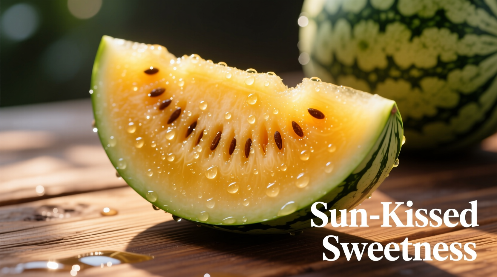 Yellow watermelon slice showing vibrant golden flesh