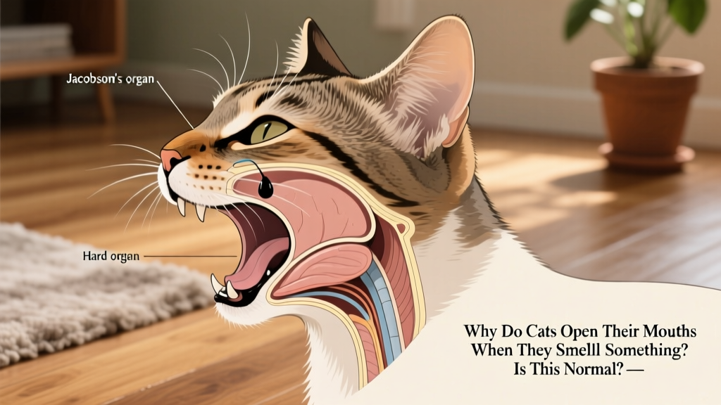 Diagram-style illustration showing location of Jacobson's organ in a cat's mouth, above the hard palate