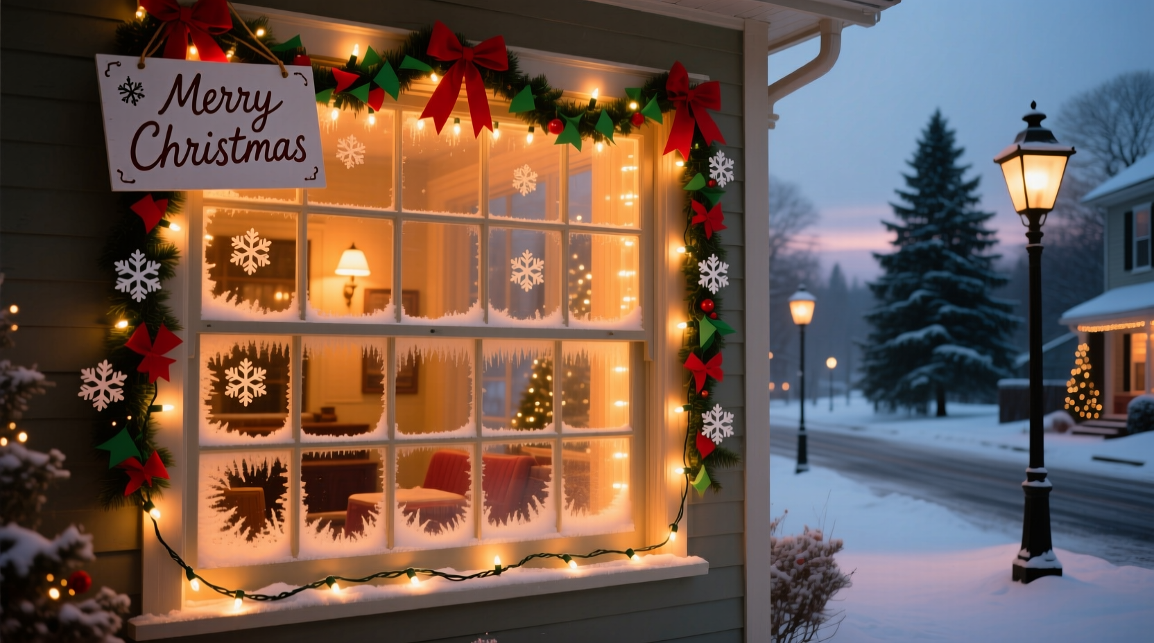 how to use rope lights to outline windows for a retro christmas vibe