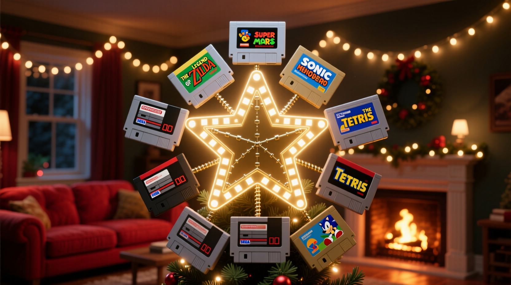 how to craft a christmas tree topper using old video game cartridges