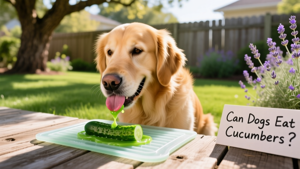 A happy dog licking a frozen cucumber puree from a silicone lick mat outdoors
