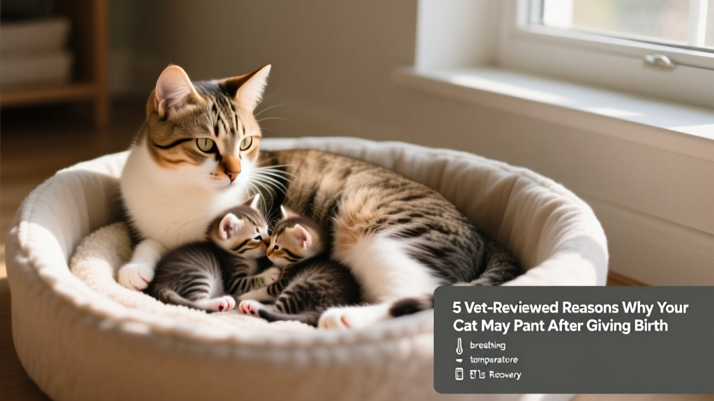 Calm, healthy mother cat nursing her kittens in a clean, comfortable nesting box