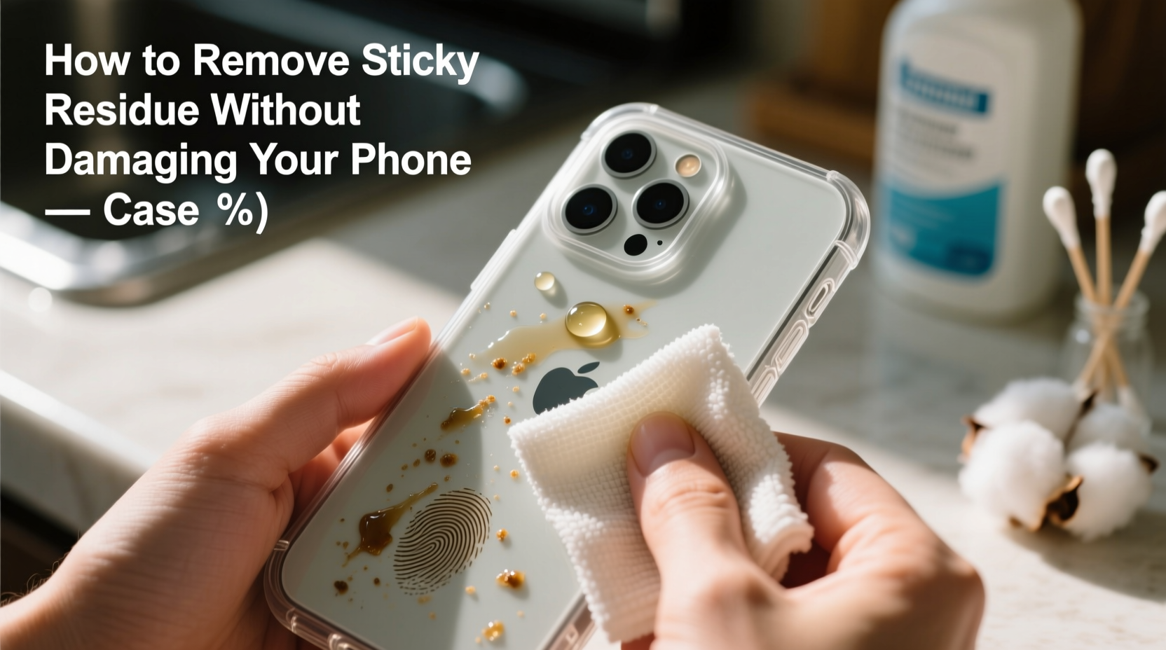 how to remove sticky residue from phone case without damaging the surface