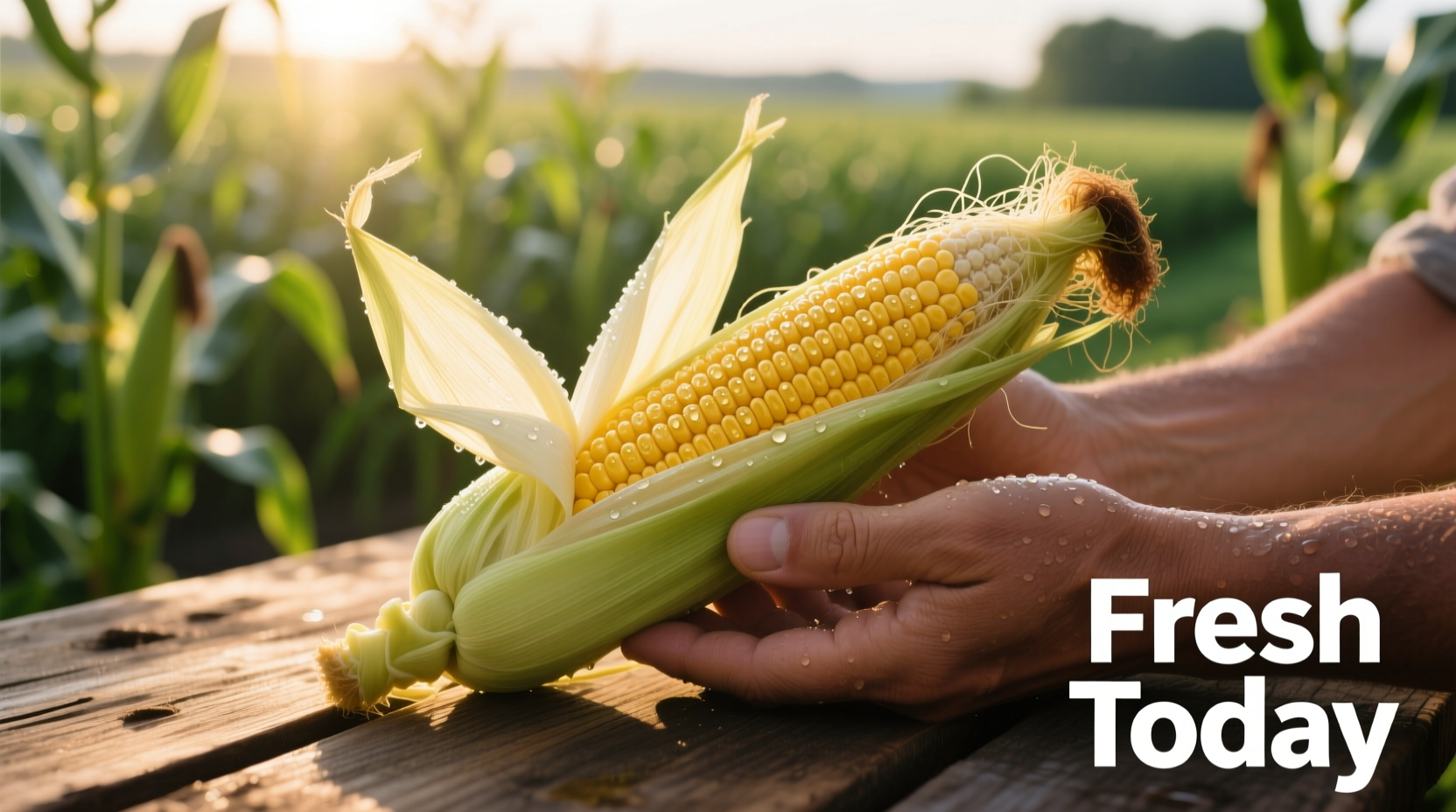 Fresh corn on cob with husk partially removed