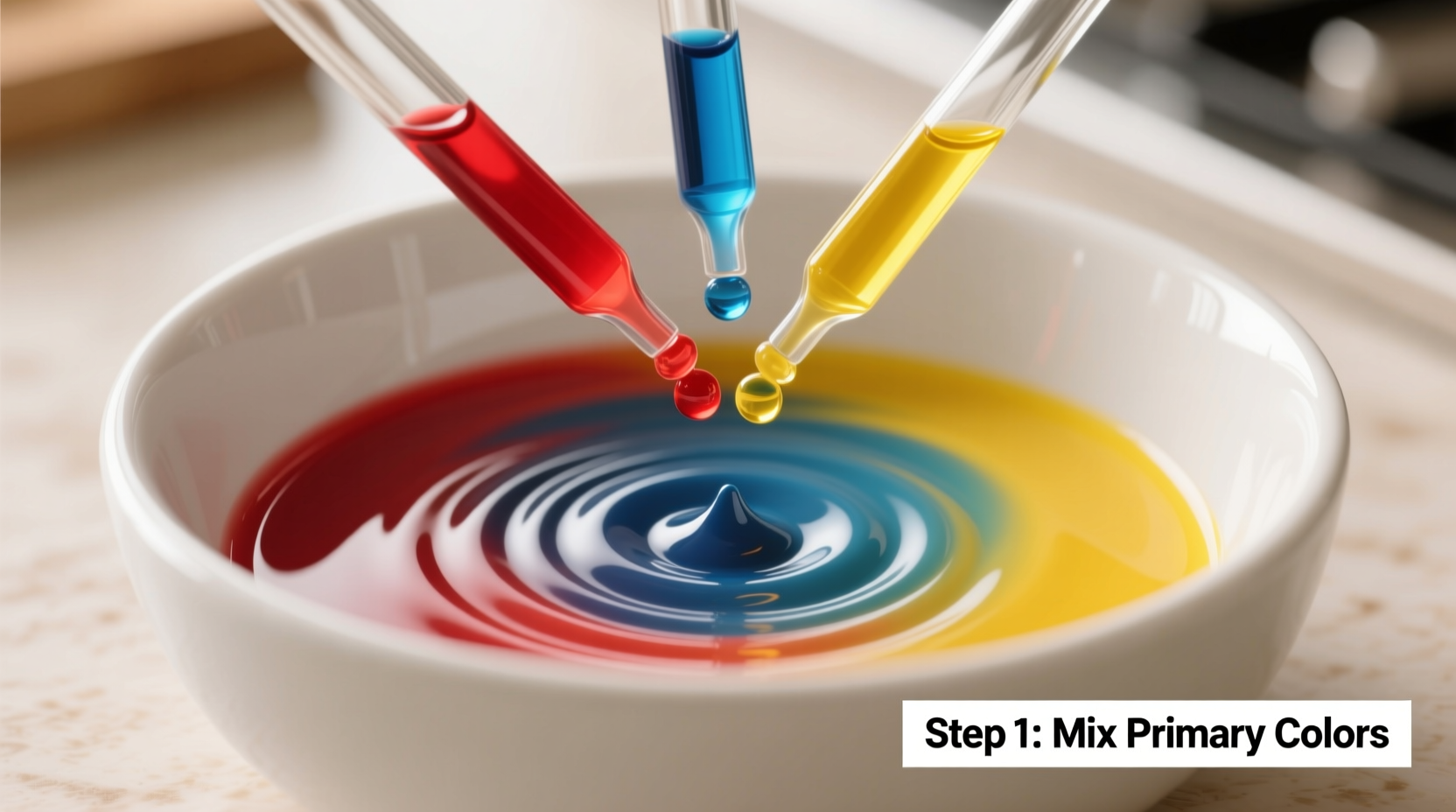 Step-by-step food coloring mixing process