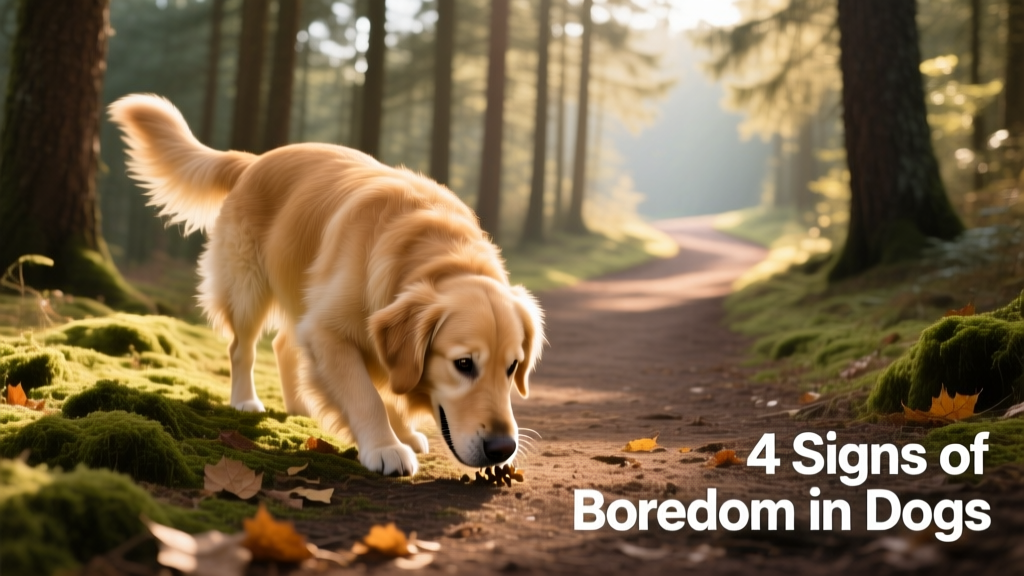 A happy dog exploring a new trail with nose down, sniffing intently