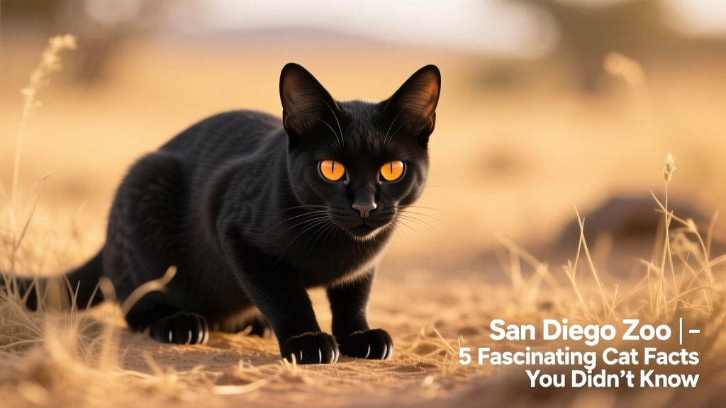 A black-footed cat crouching low in dry grass, eyes focused intently forward