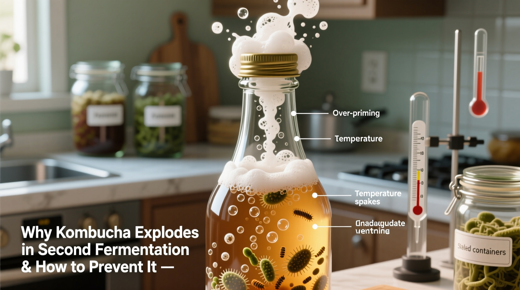 why does my kombucha explode during second fermentation and how to prevent it