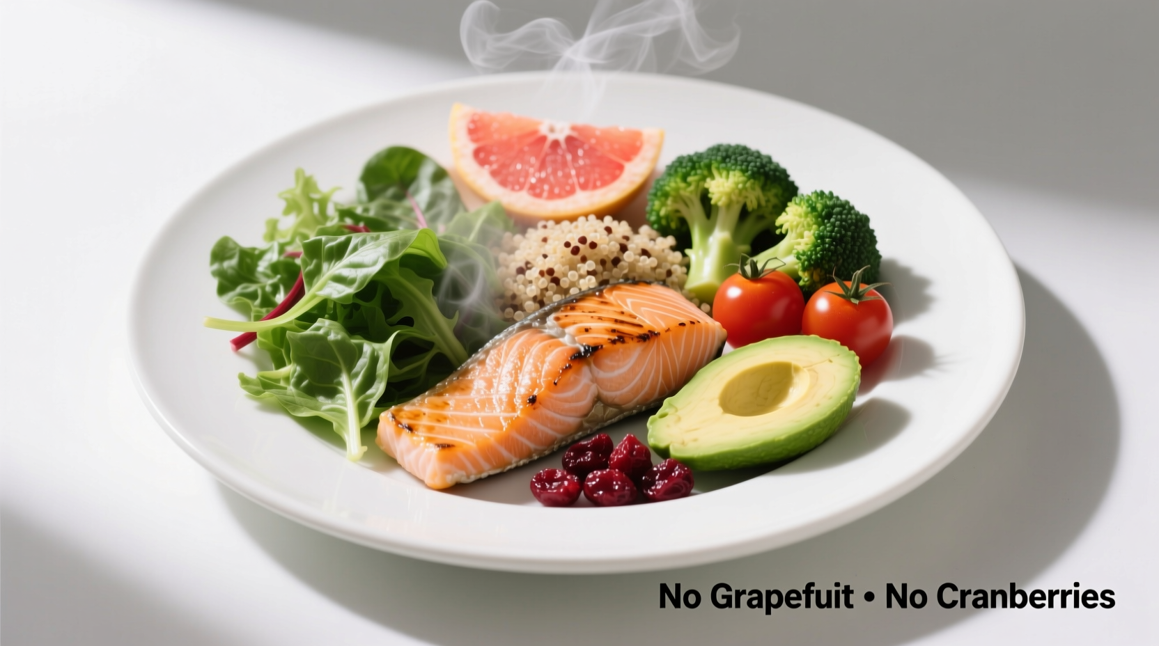 Healthy plate avoiding grapefruit and cranberry products