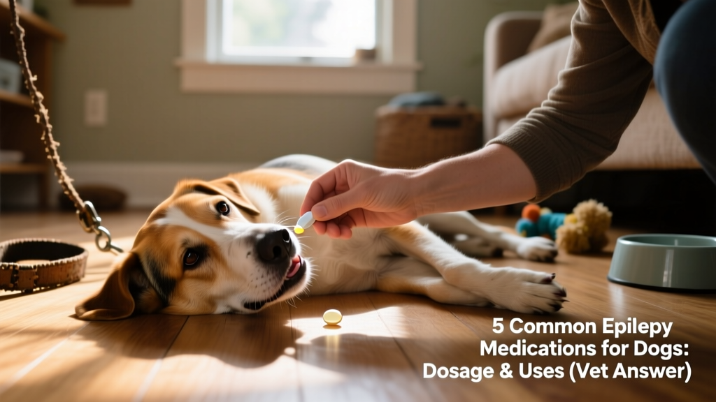Owner giving medicine in a pill to his sick dog