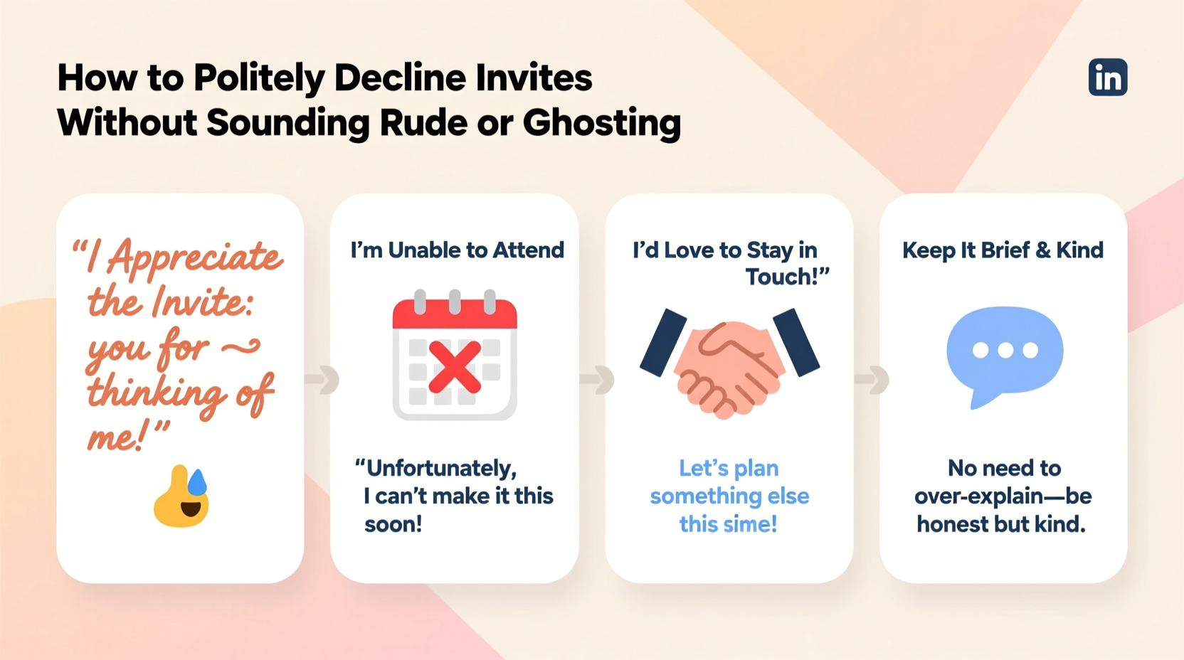 how to politely decline invites without sounding rude or ghosting