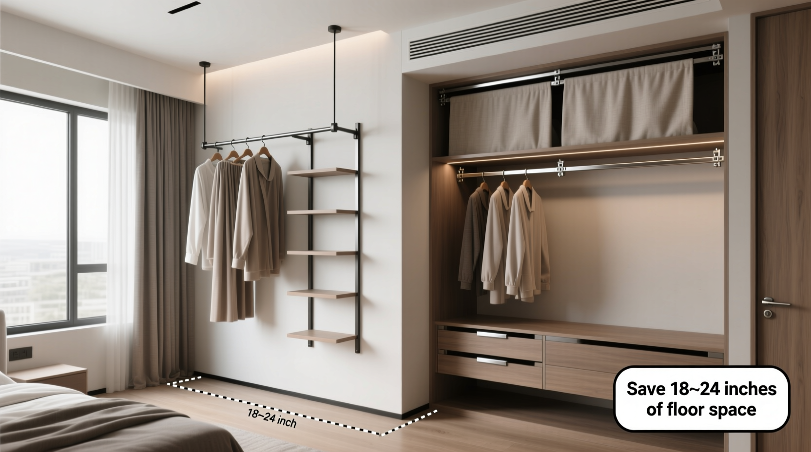 hanging rod vs sliding track which maximizes vertical space
