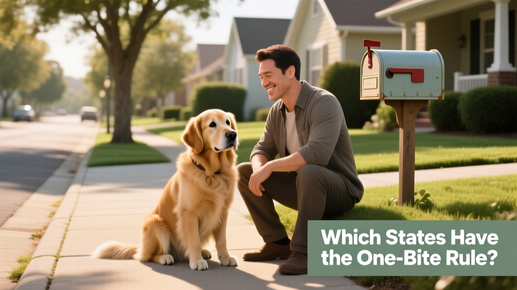A calm, well-behaved dog sitting beside its owner on a residential sidewalk