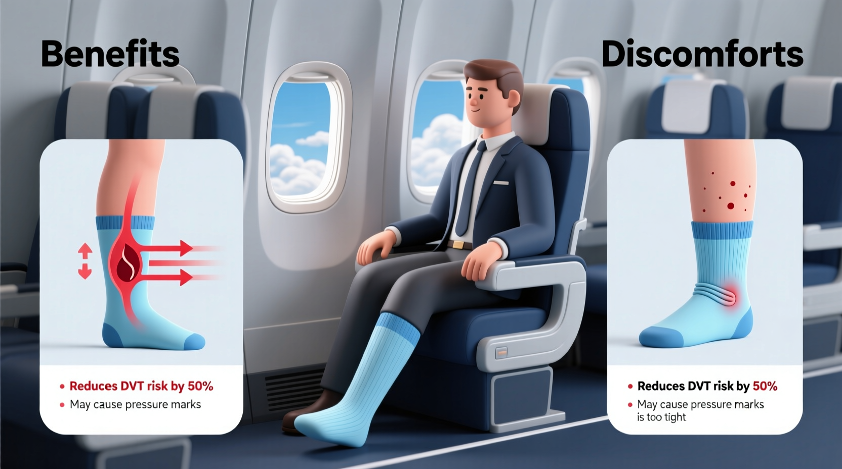 is wearing compression socks beneficial for long flights or just uncomfortable
