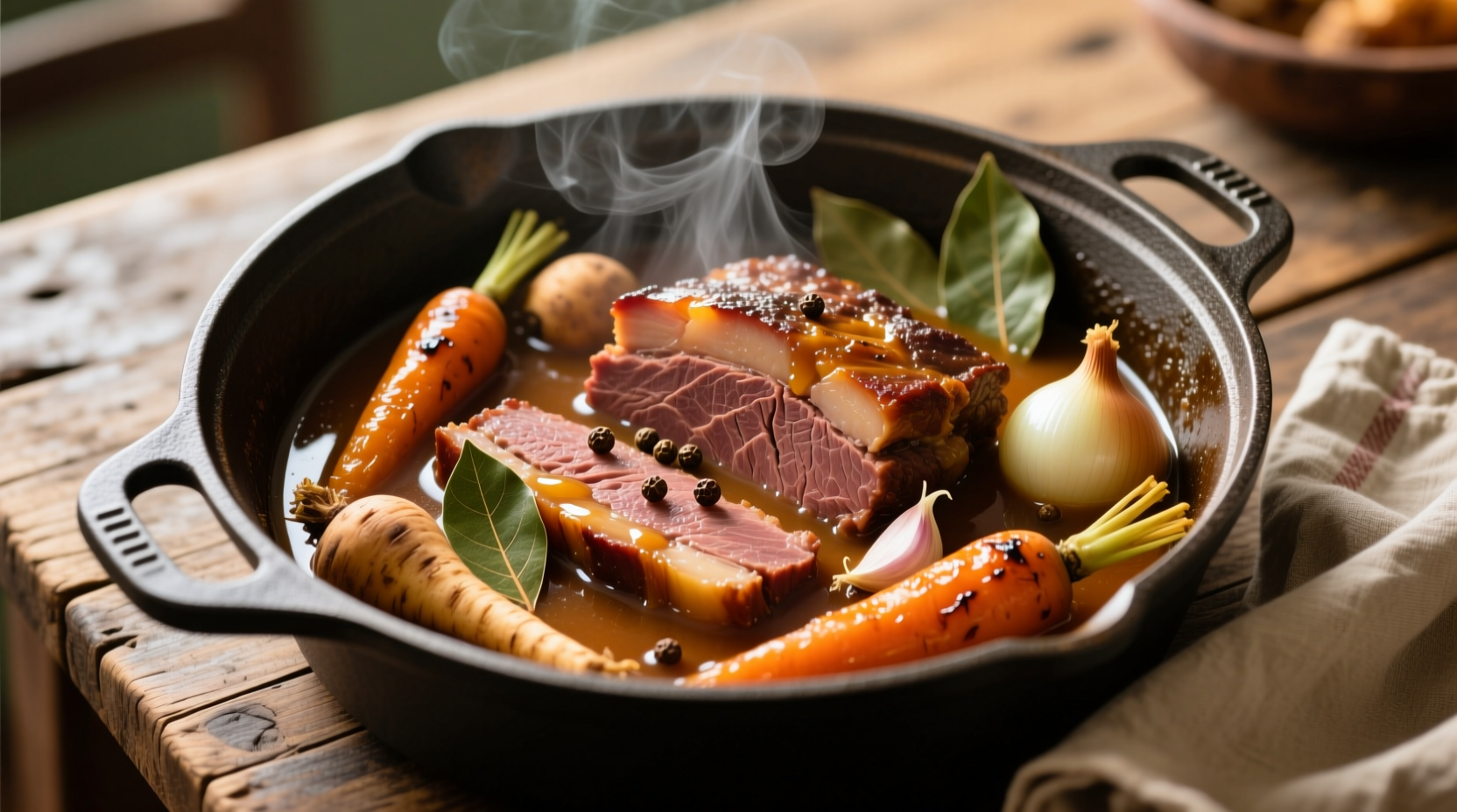 Slow cooked corned beef brisket with vegetables