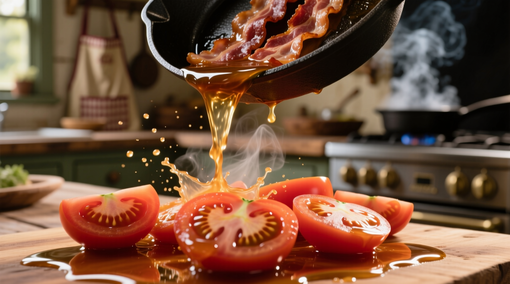 pour hot bacon grease on fresh tomatoes