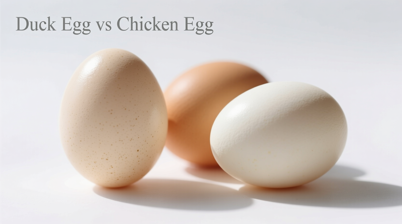 Fresh duck eggs next to chicken eggs for visual comparison