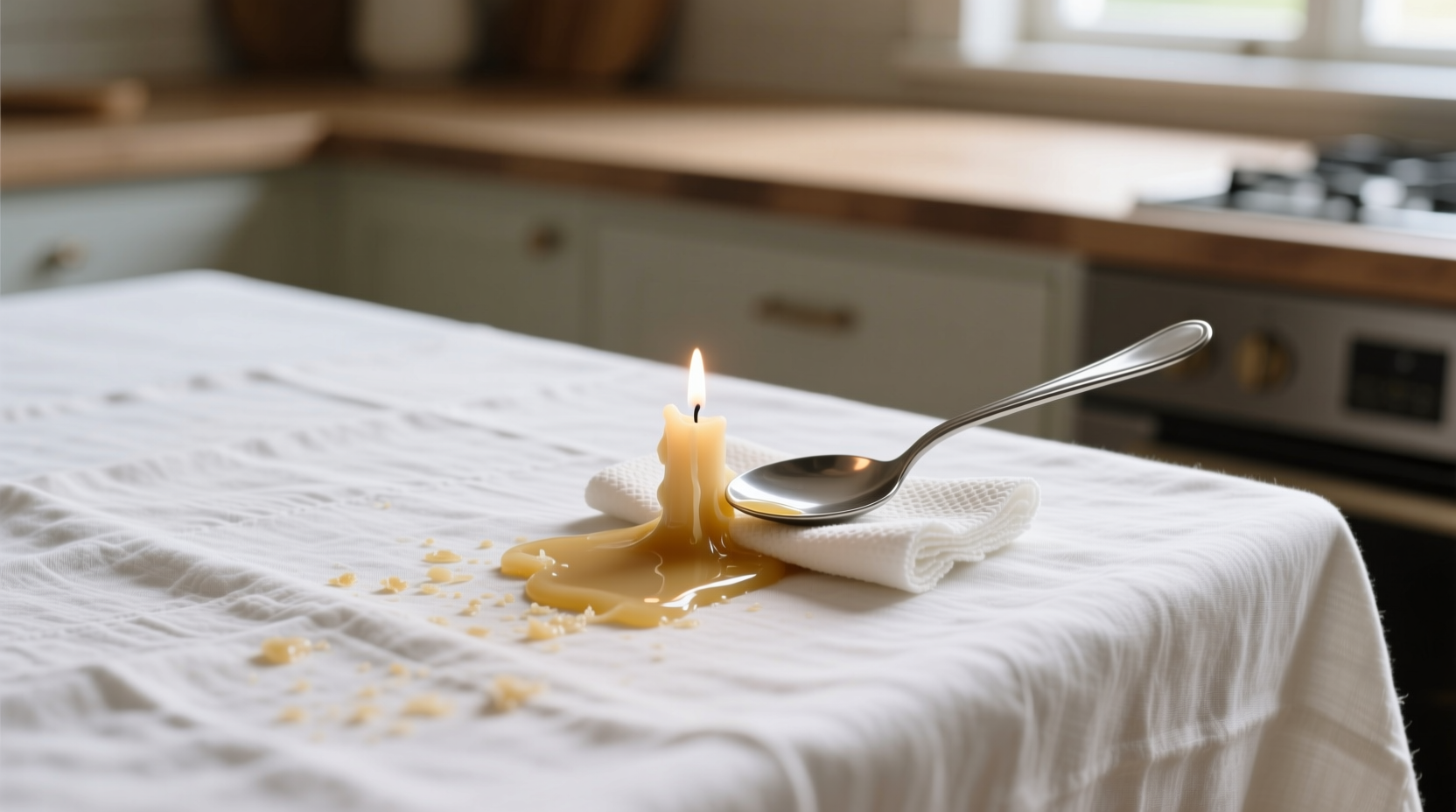 remove candle wax from linen tablecloth