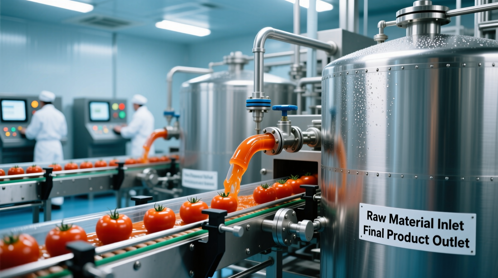 Tomato ketchup production line with stainless steel tanks